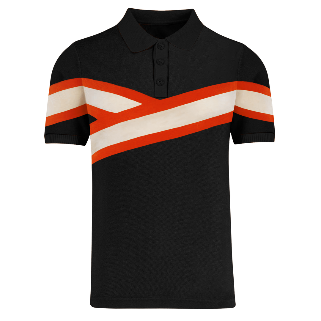 Men's black retro striped knitted fashionable polo