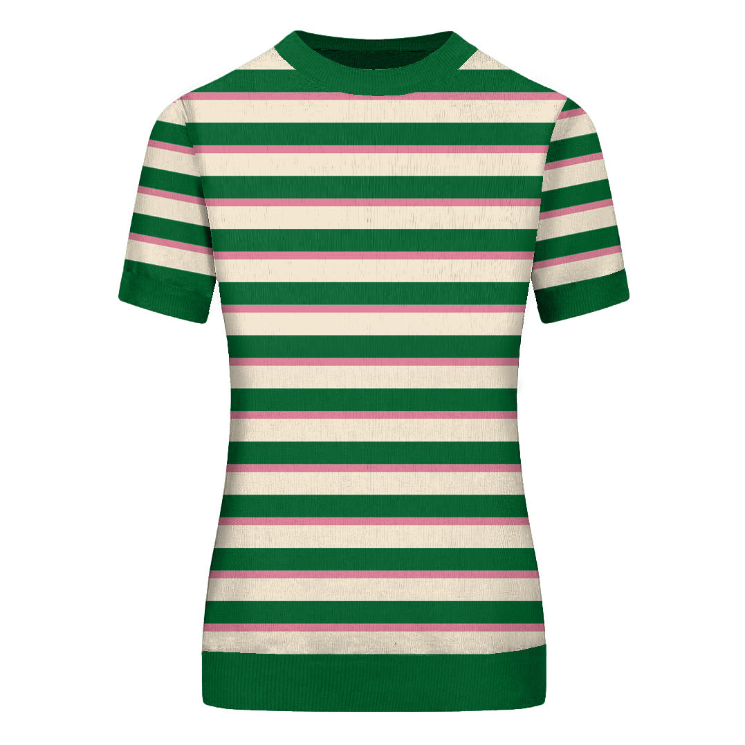 Women's green vintage striped knitted T-shirt