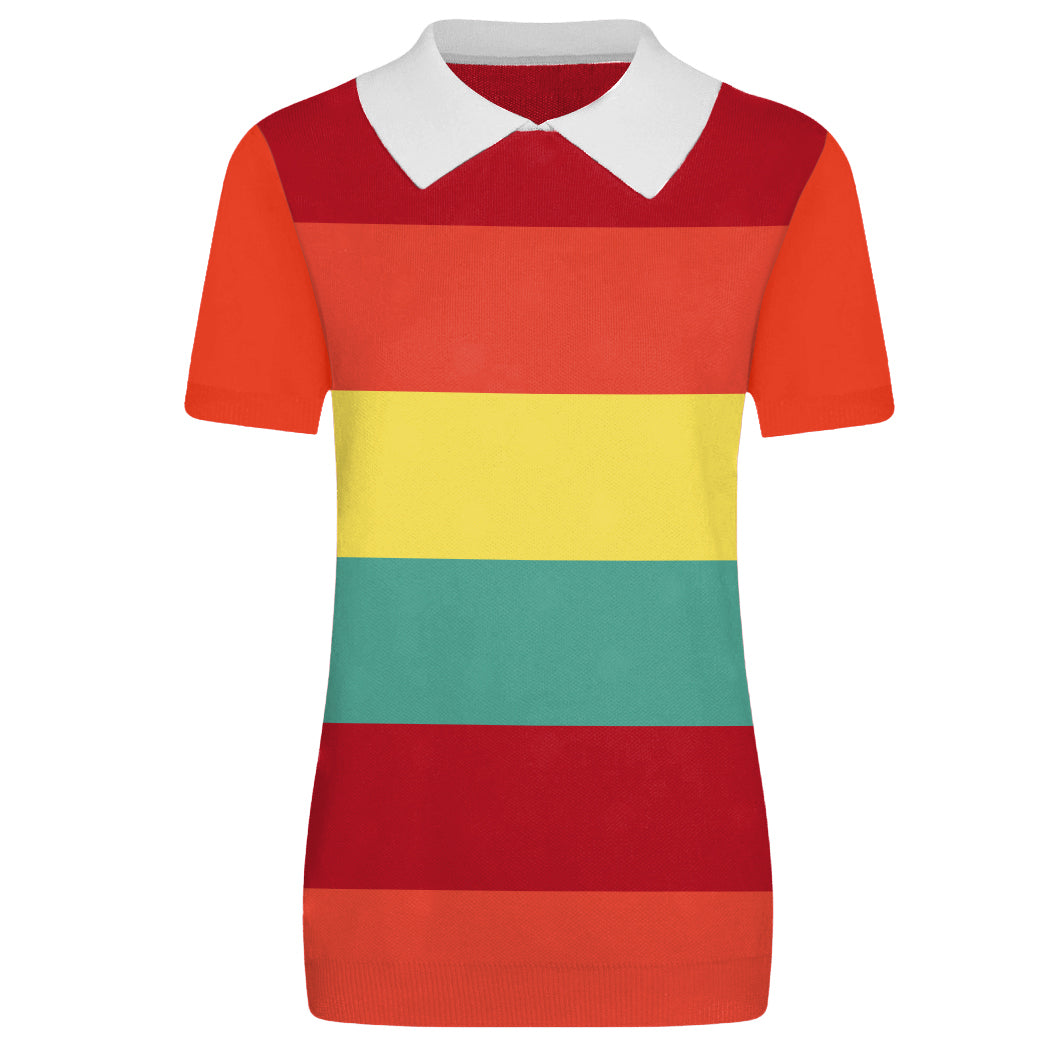 Women's multicolored striped lapel knitted T-shirt