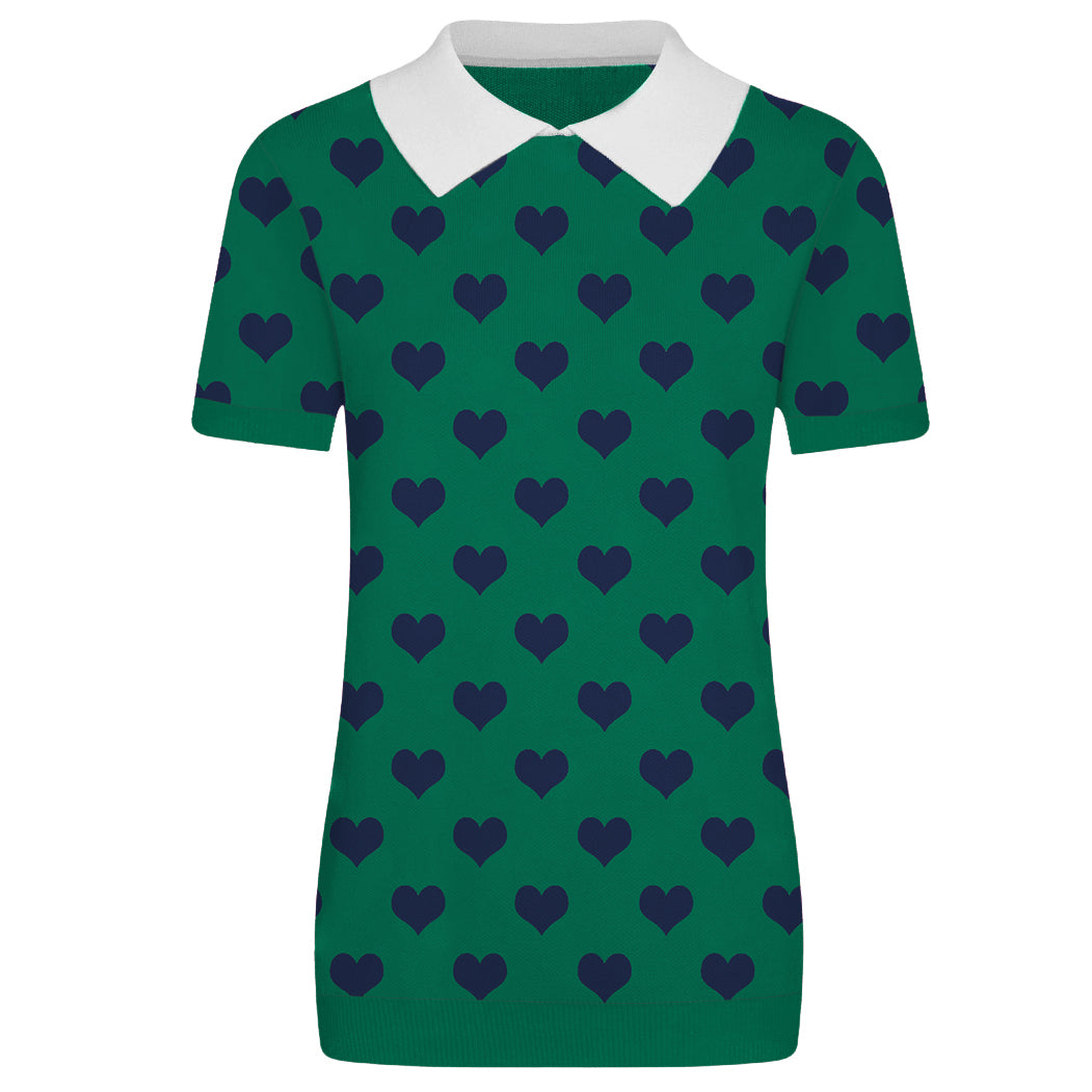 Women's heart-shaped retro lapel knitted T-shirt