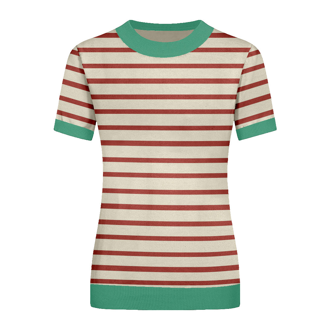 Women's retro fashion striped knitted T-shirt