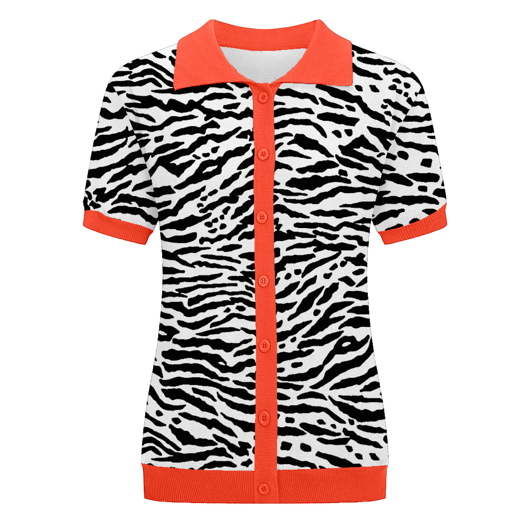 Women's zebra print jacquard cardigan