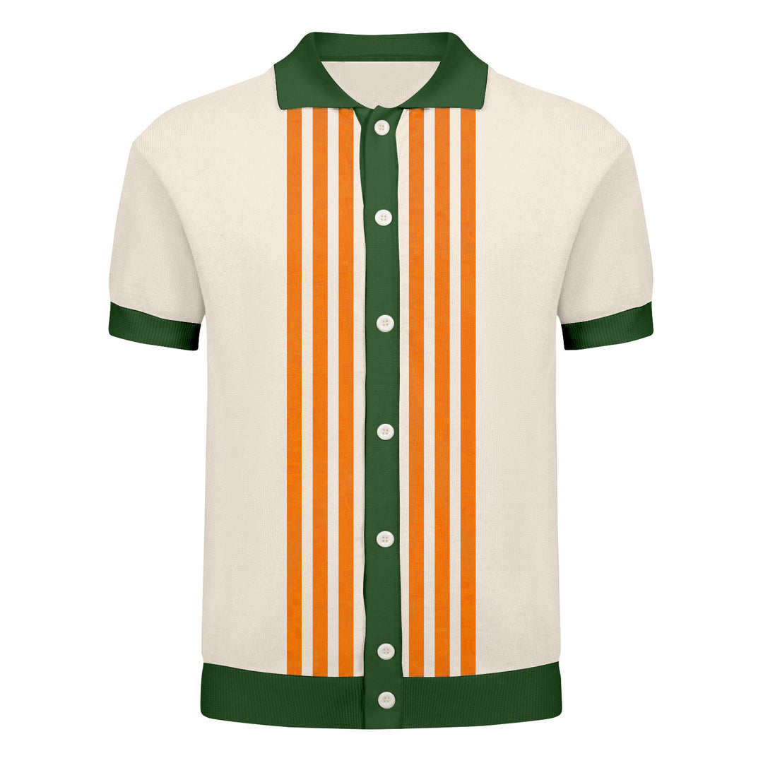 Men's green retro 1960s striped knitted cardigan
