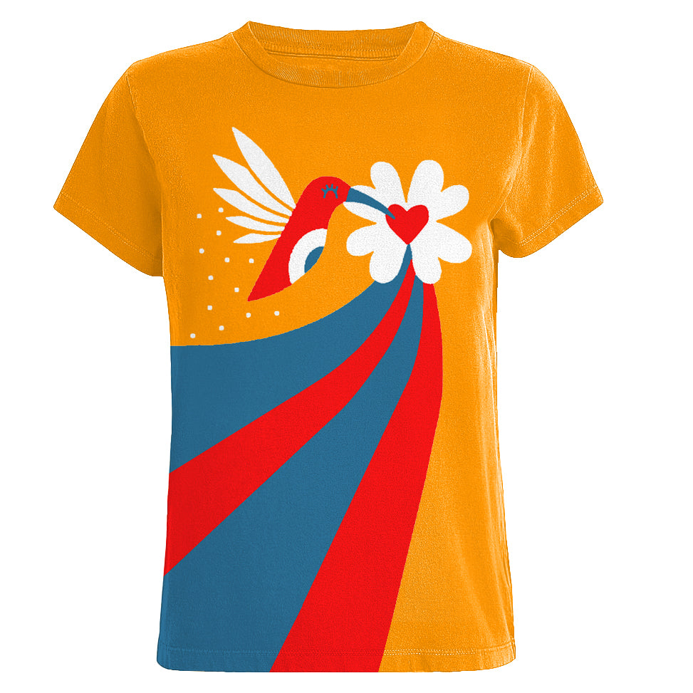 Women's orange bird color cotton T-shirt