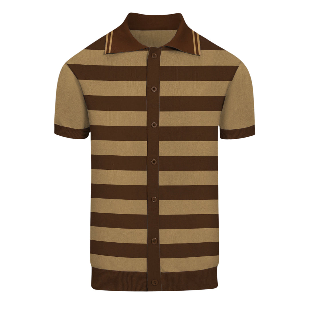 Men's brown vintage striped 50's knitted cardigan