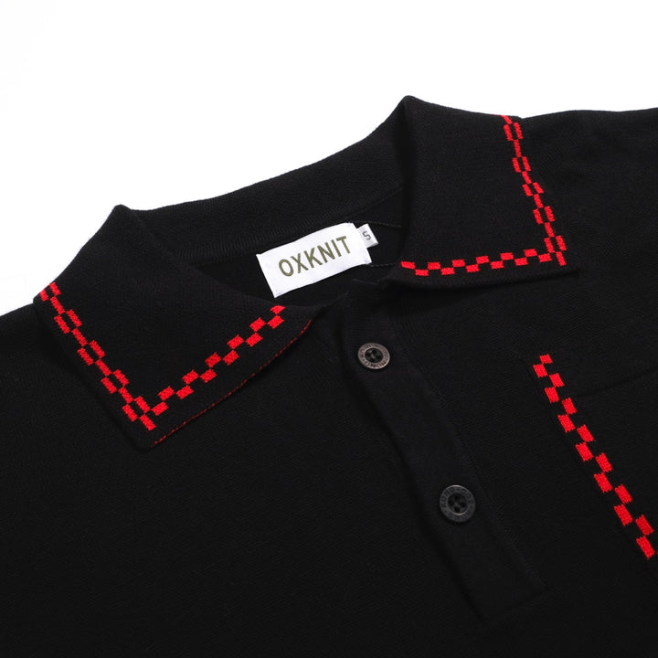 Men's black vintage knit pocket polo