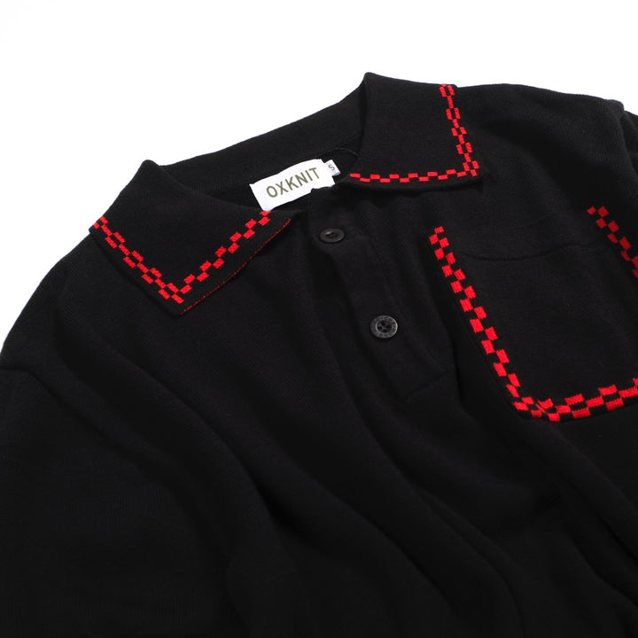 Men's black vintage knit pocket polo