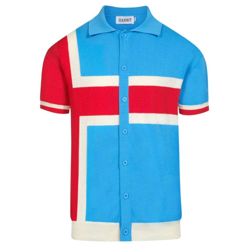 Men's vintage blue contrast knit cardigan