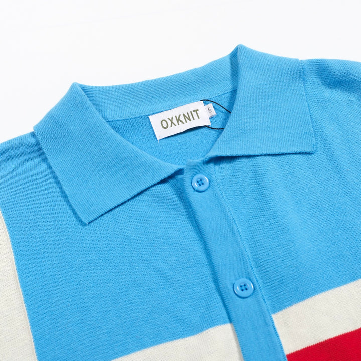 Men's vintage blue contrast knit cardigan