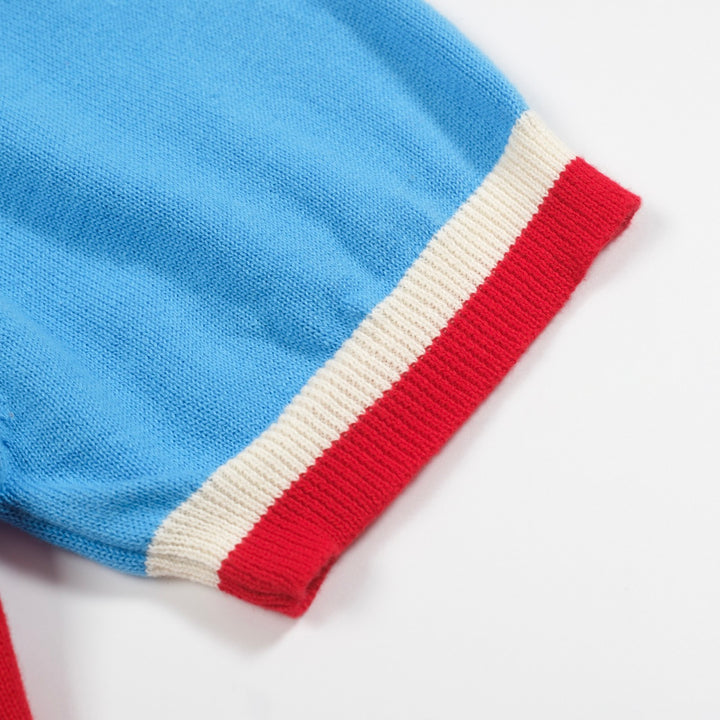 Men's vintage blue contrast knit cardigan