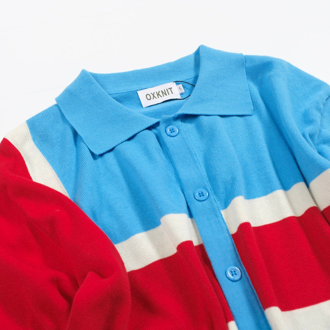 Men's vintage blue contrast knit cardigan