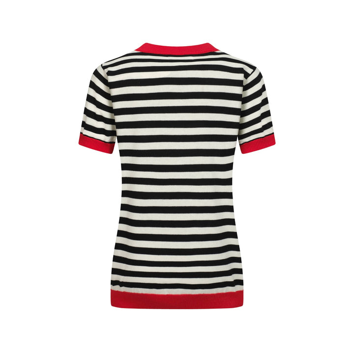 Women's black striped cherry embroidered knit T-shirt