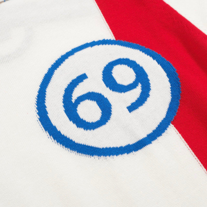 Men's white vintage 69V collar knitted polo