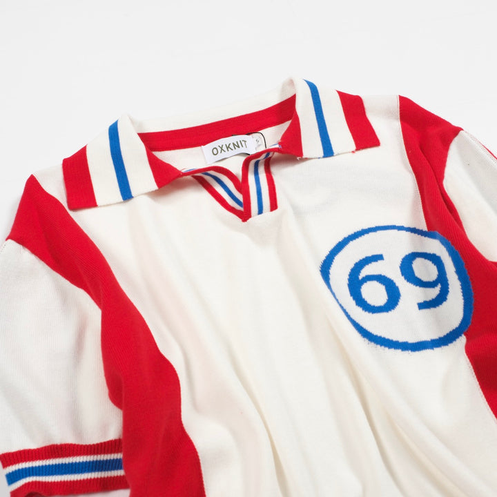 Men's white vintage 69V collar knitted polo