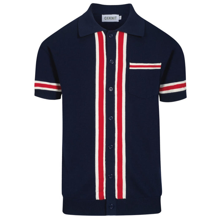 Cardigã masculino com bolso listrado azul marinho