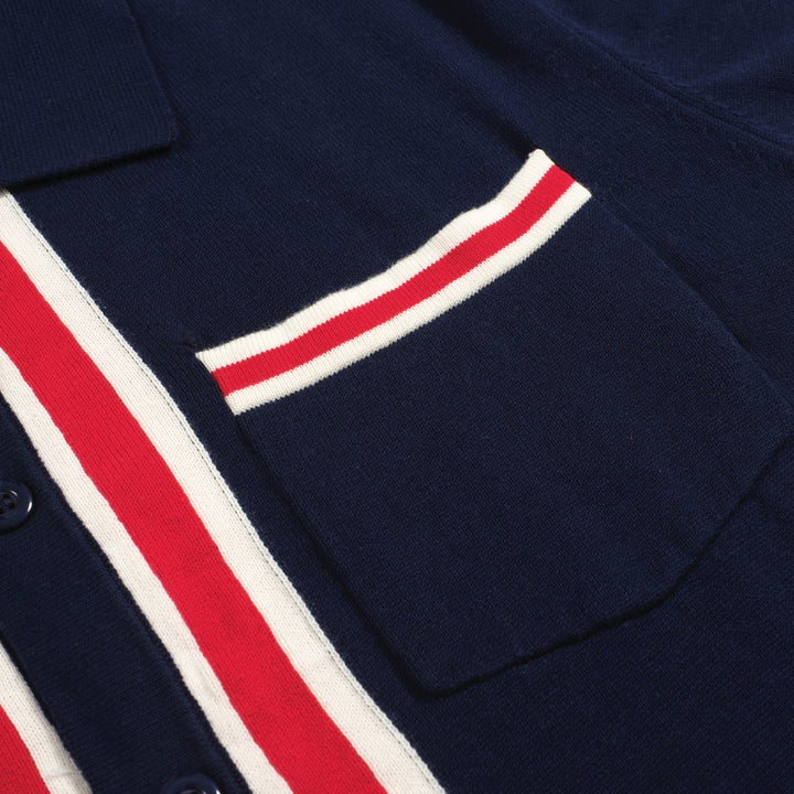 Cardigã masculino com bolso listrado azul marinho