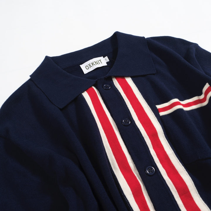 Cardigã masculino com bolso listrado azul marinho