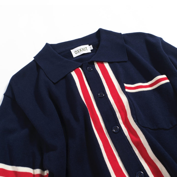 Cardigã masculino com bolso listrado azul marinho