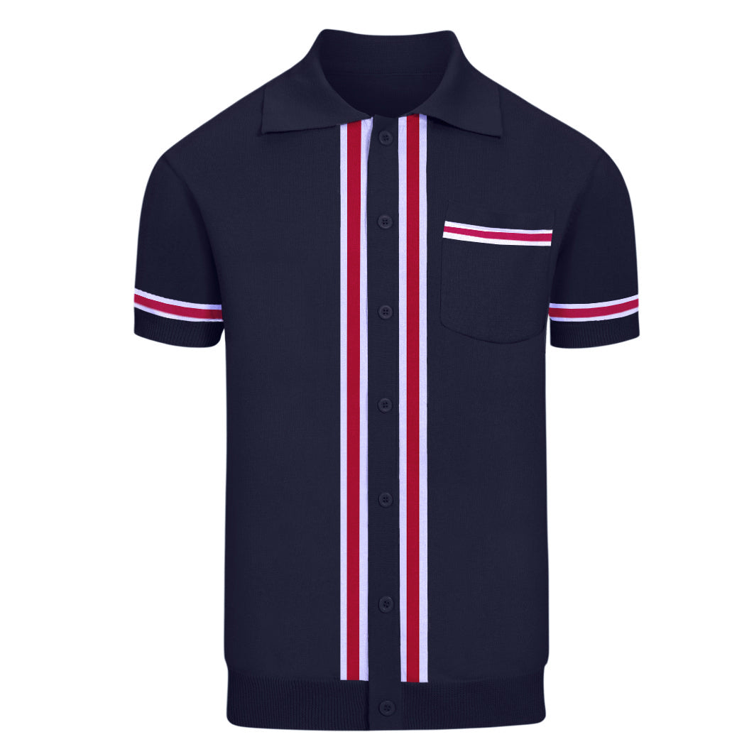 Cardigan de poche rayé de la marine masculine