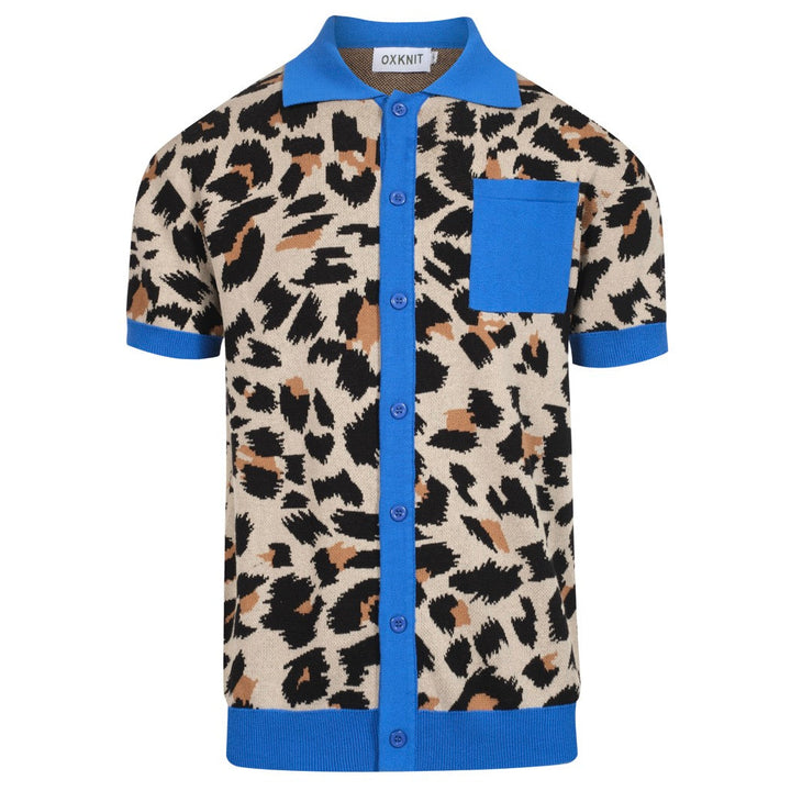 Men's vintage leopard print pocket jacquard cardigan