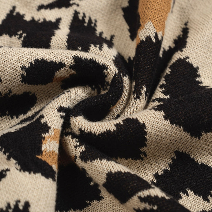 Men's vintage leopard print pocket jacquard cardigan