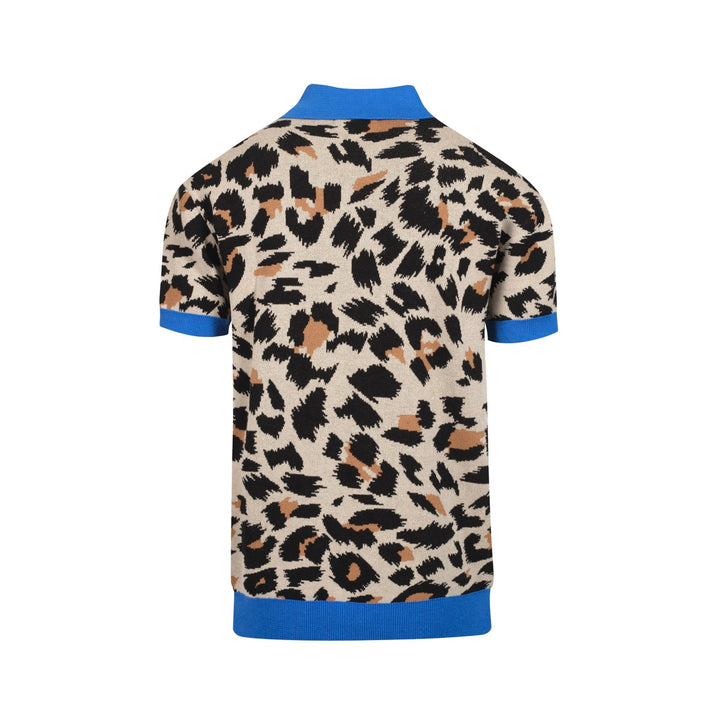 Men's vintage leopard print pocket jacquard cardigan