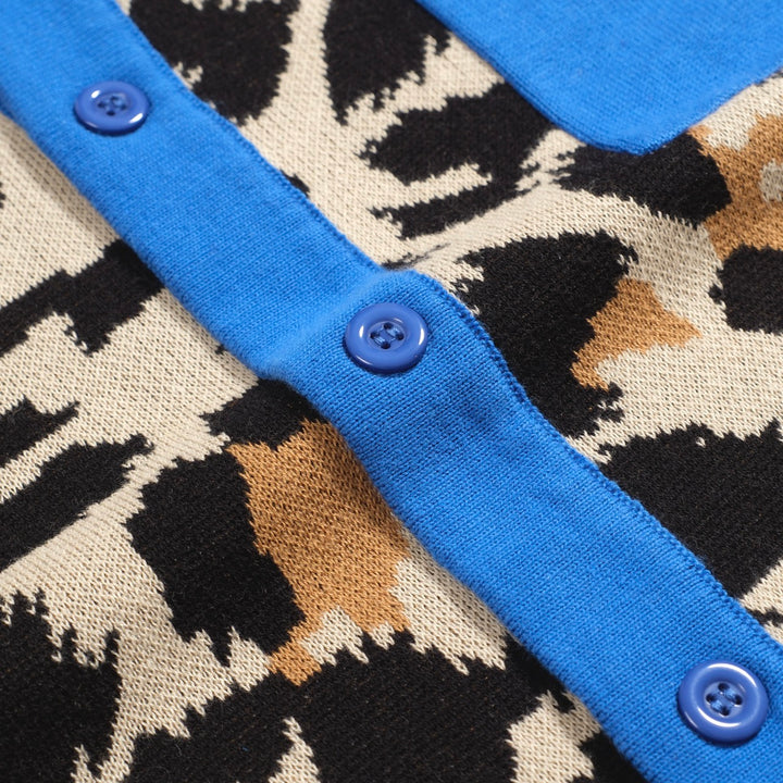 Men's vintage leopard print pocket jacquard cardigan