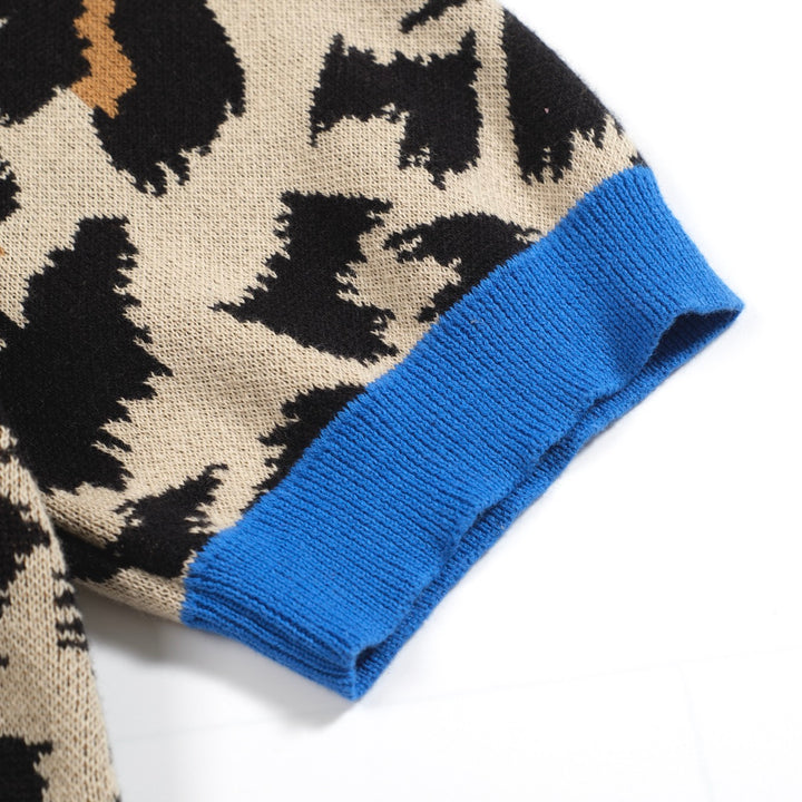 Men's vintage leopard print pocket jacquard cardigan