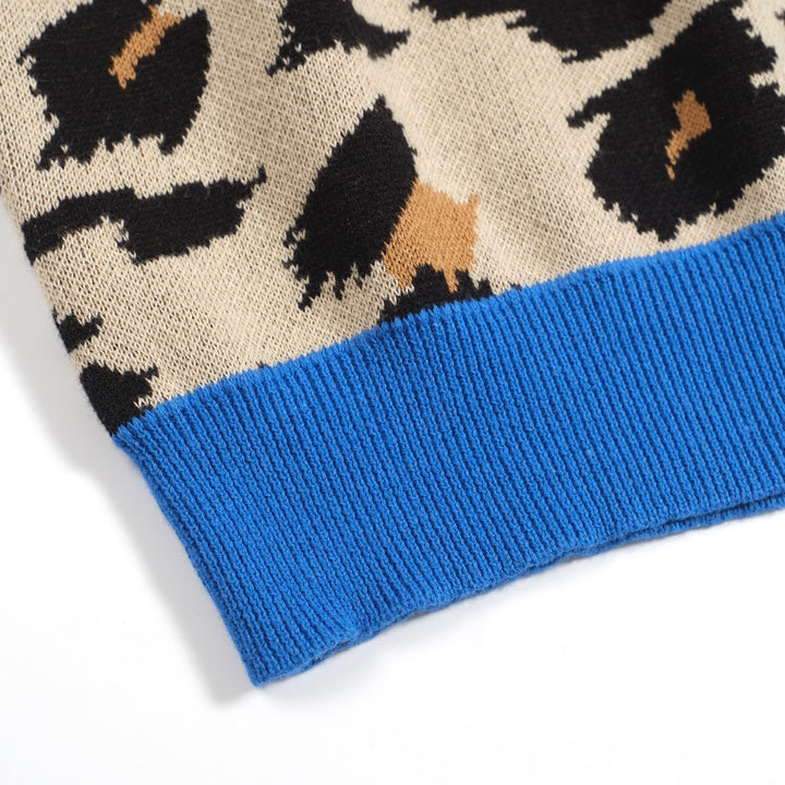 Men's vintage leopard print pocket jacquard cardigan