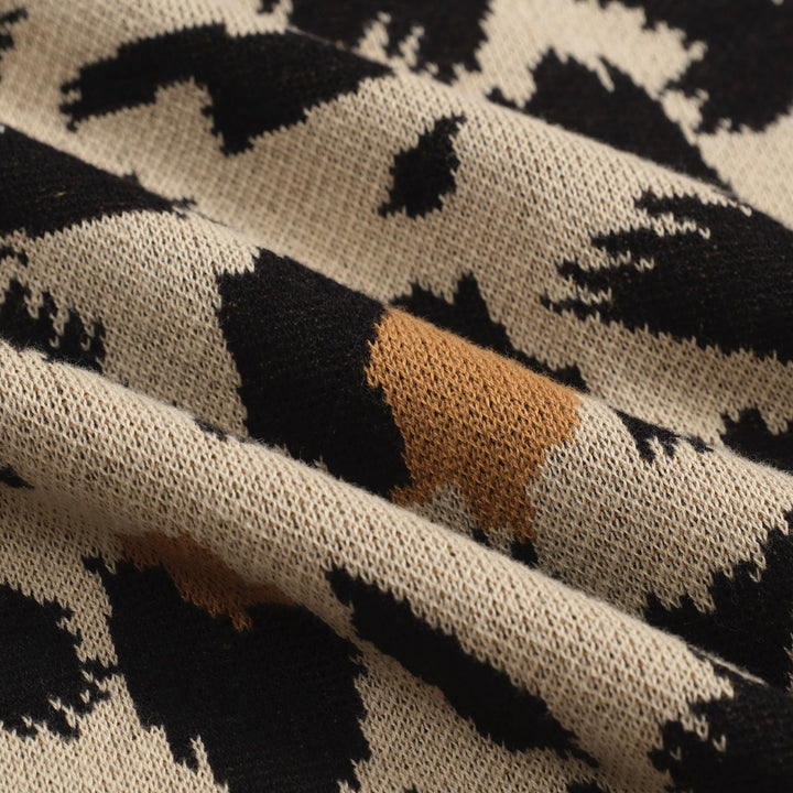 Men's vintage leopard print pocket jacquard cardigan