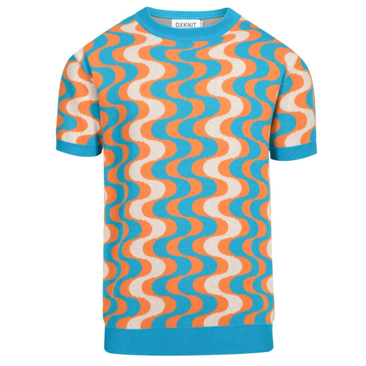 Men's blue vintage graphic jacquard knit T-shirt