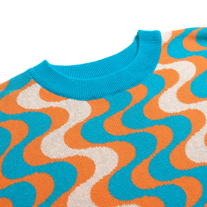 Men's blue vintage graphic jacquard knit T-shirt