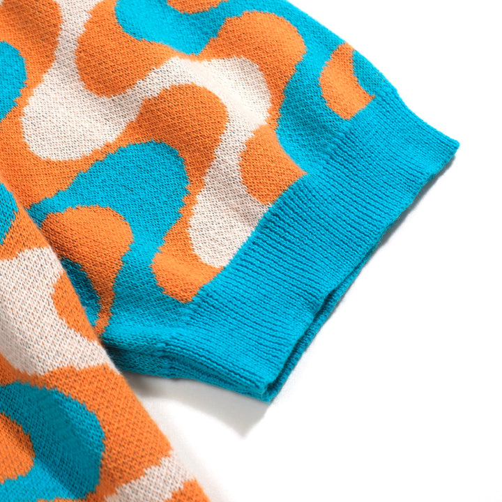 Men's blue vintage graphic jacquard knit T-shirt