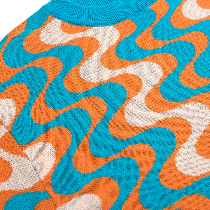 Men's blue vintage graphic jacquard knit T-shirt