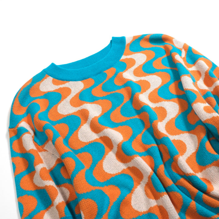 Men's blue vintage graphic jacquard knit T-shirt