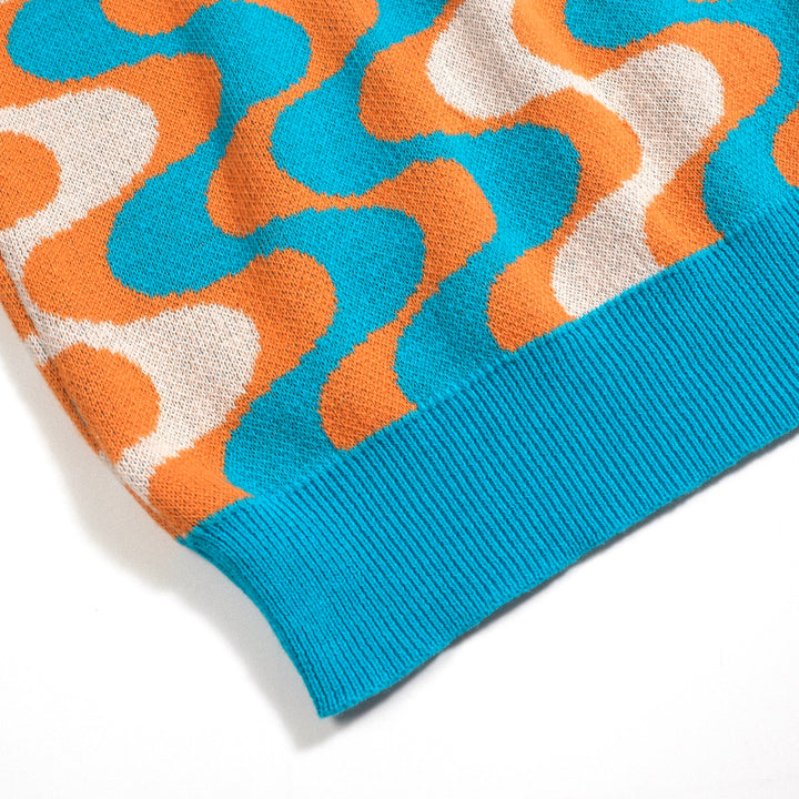 Men's blue vintage graphic jacquard knit T-shirt