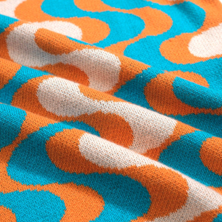 Men's blue vintage graphic jacquard knit T-shirt