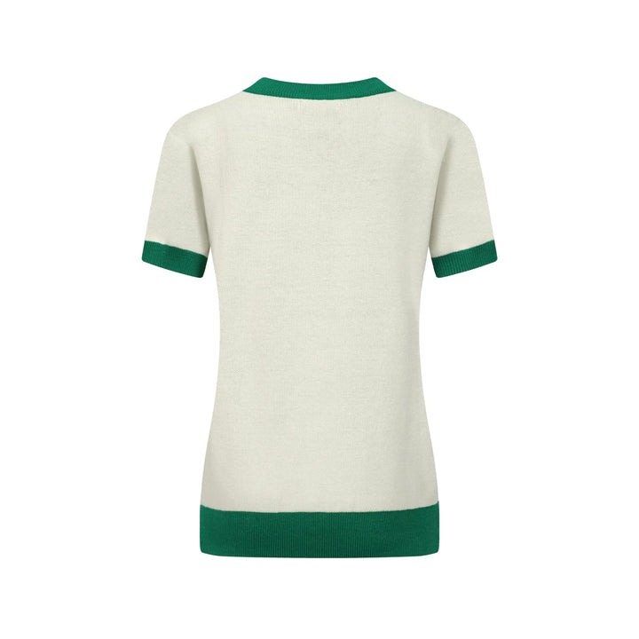 Women's white apricot flower knit T-shirt - Designed by Carrie Cantwell