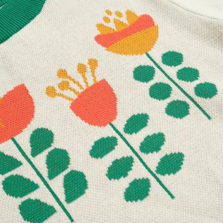 Women's white apricot flower knit T-shirt - Designed by Carrie Cantwell
