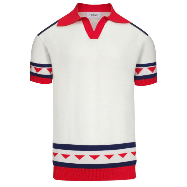 Men's vintage racing V-neck knitted polo shirt