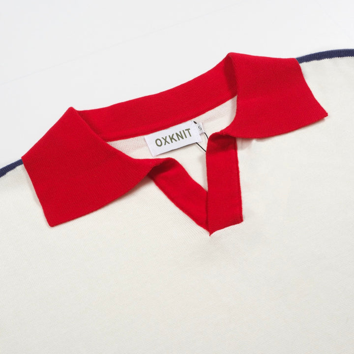 Men's vintage racing V-neck knitted polo shirt