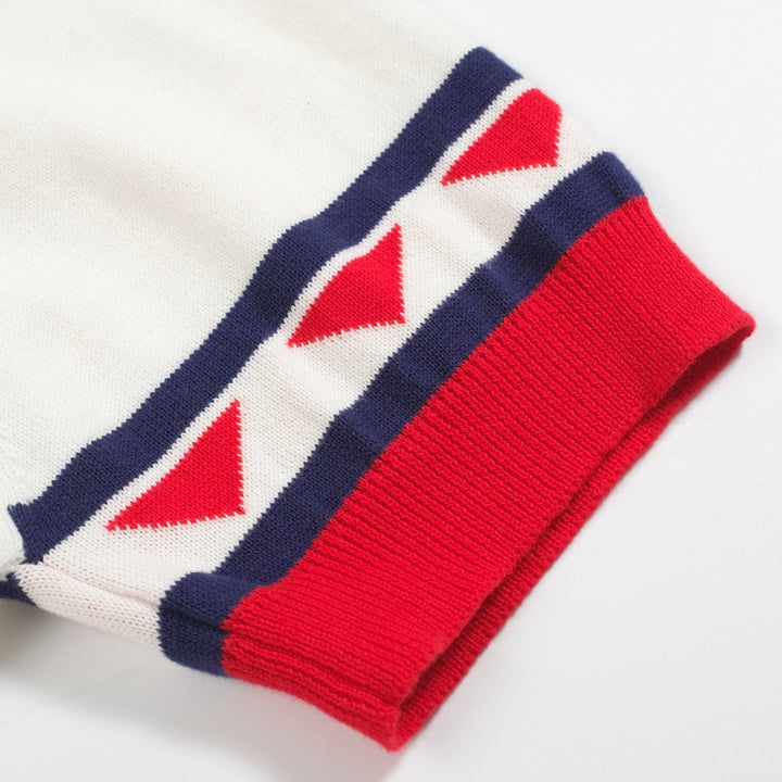 Men's vintage racing V-neck knitted polo shirt