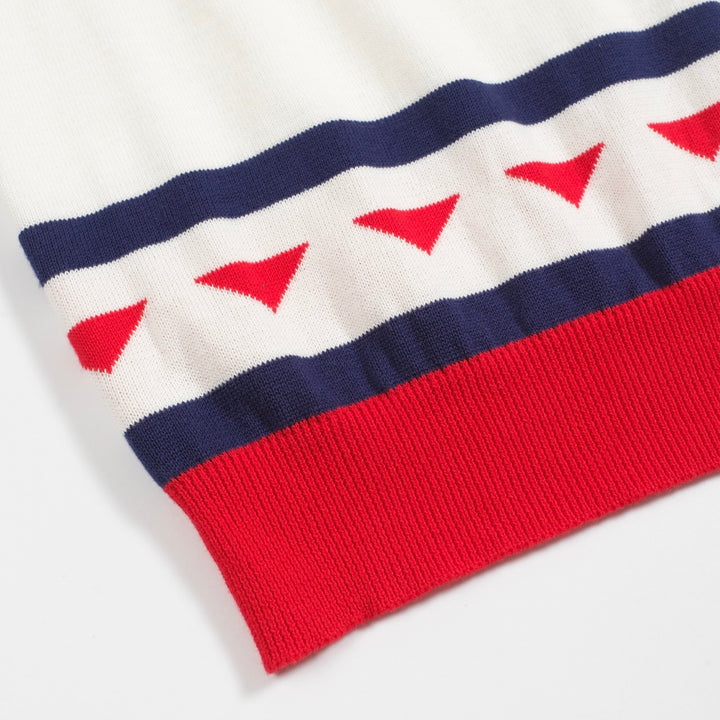 Men's vintage racing V-neck knitted polo shirt