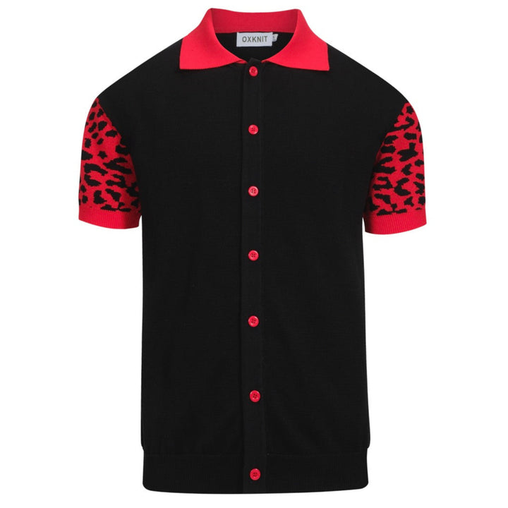 Men's black leopard print vintage knit cardigan