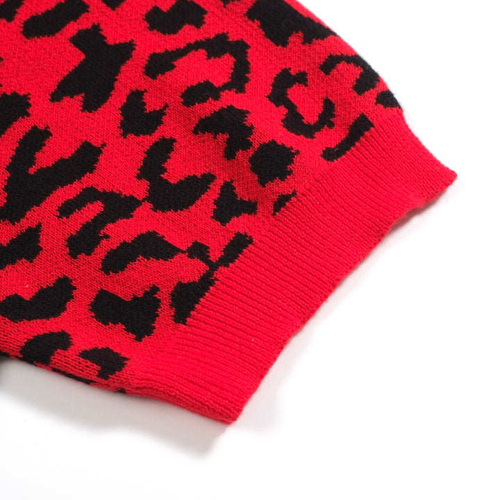 Men's black leopard print vintage knit cardigan