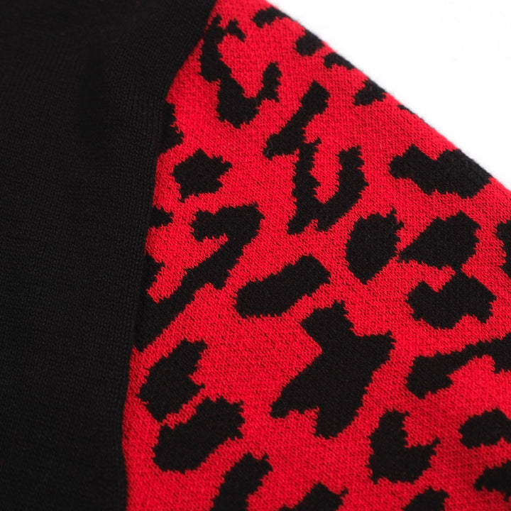 Men's black leopard print vintage knit cardigan