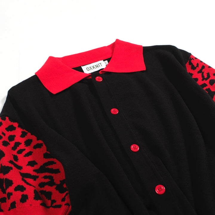 Men's black leopard print vintage knit cardigan