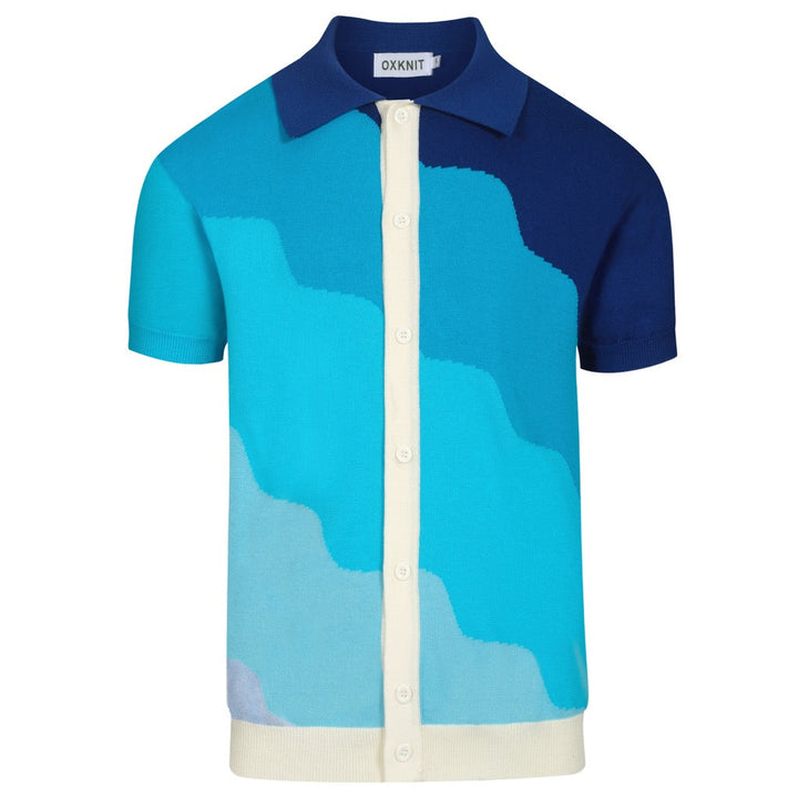 Men's blue gradient jacquard vintage knit cardigan