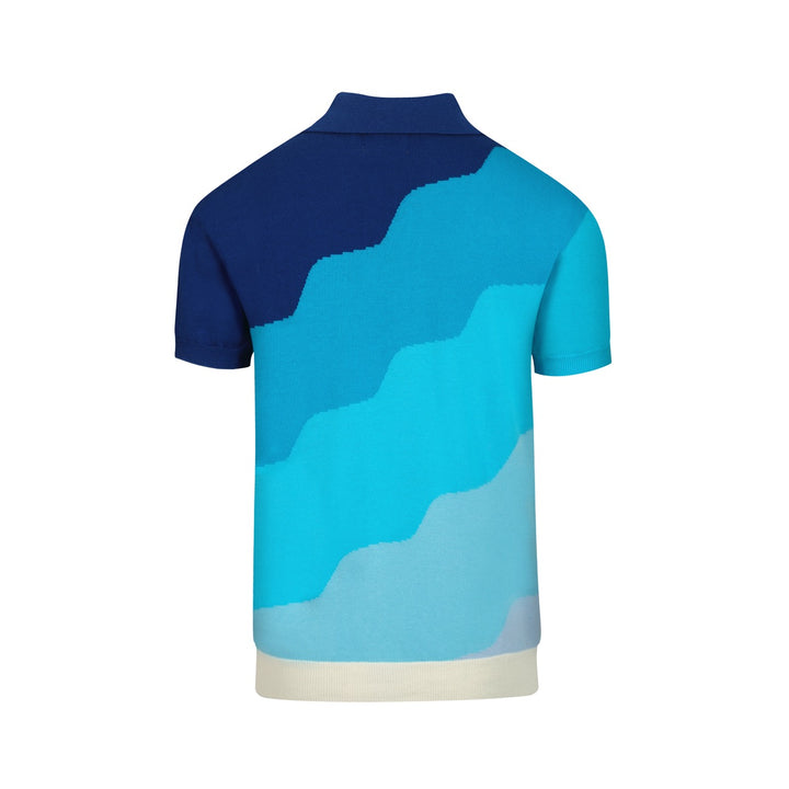 Men's blue gradient jacquard vintage knit cardigan