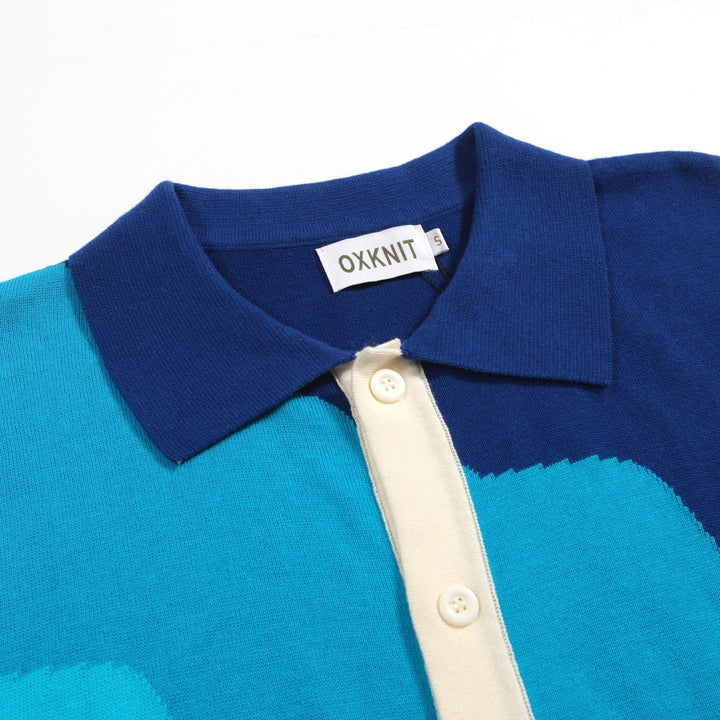 Men's blue gradient jacquard vintage knit cardigan